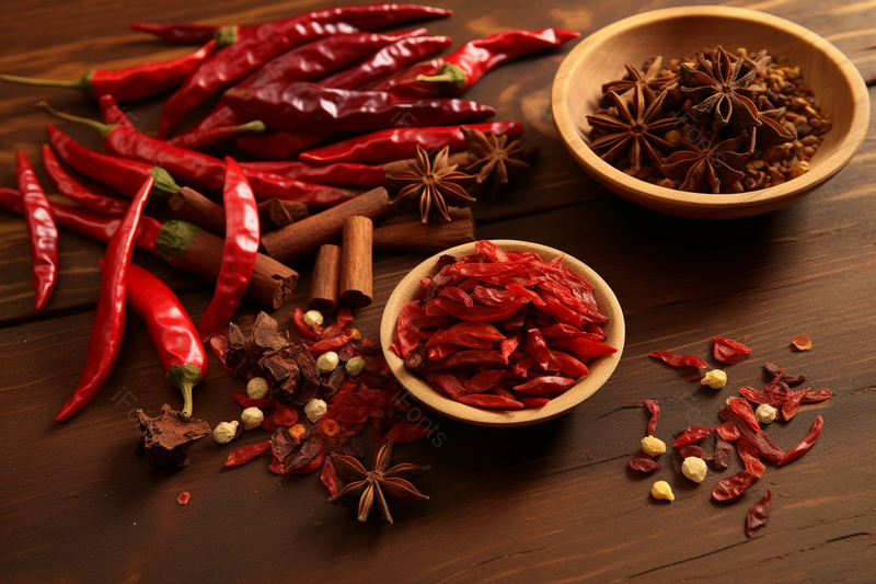 桌上的辛辣辣椒花椒八角桂皮调味料,高清,摄影图,摄影图片,图片大全,摄影图免费下载